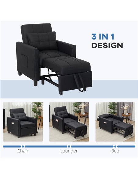 HOMCOM Linen-Look Single Chair Bed - Black - pic 128177 | FastDaddyshop