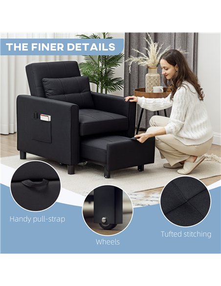 HOMCOM Linen-Look Single Chair Bed - Black - pic 128178 | FastDaddyshop