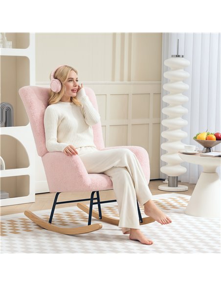 HOMCOM Teddy Fleece Rocking Chair - Pink - pic 128182 | FastDaddyshop