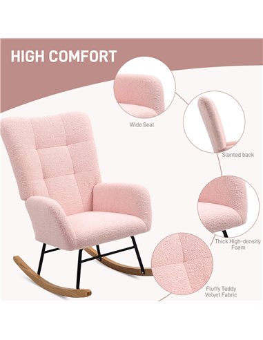 HOMCOM Teddy Fleece Rocking Chair - Pink