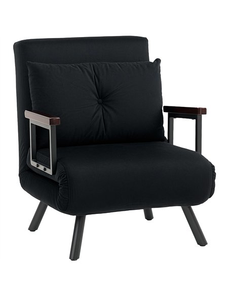 HOMCOM 4-in-1 Velvet-Feel Single Chair Bed, with Pillow - Black - pic 128199 | FastDaddyshop