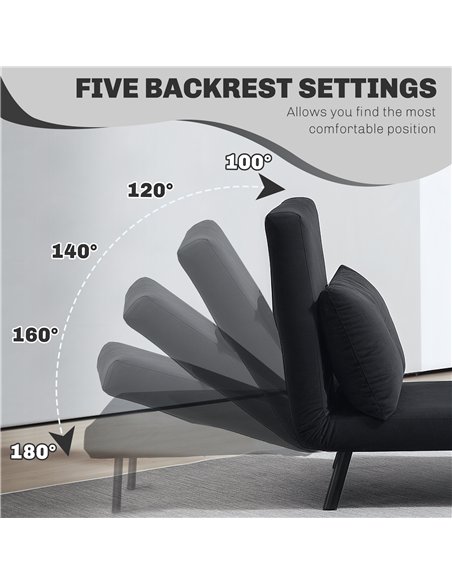 HOMCOM 4-in-1 Velvet-Feel Single Chair Bed, with Pillow - Black - pic 128203 | FastDaddyshop