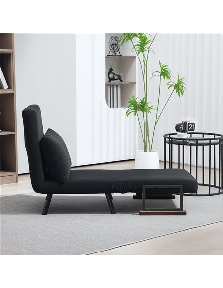 HOMCOM 4-in-1 Velvet-Feel Single Chair Bed, with Pillow - Black - pic 128205 | FastDaddyshop