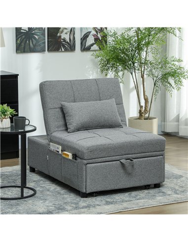 HOMCOM Four-In-One Single Sleeper Chair - Dark Grey