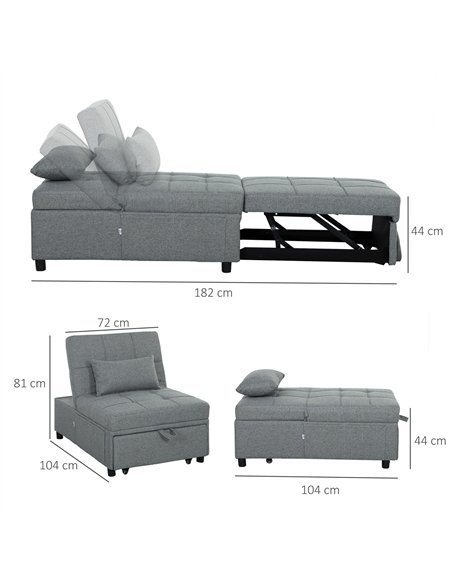 HOMCOM Four-In-One Single Sleeper Chair - Dark Grey - pic 128210 | FastDaddyshop