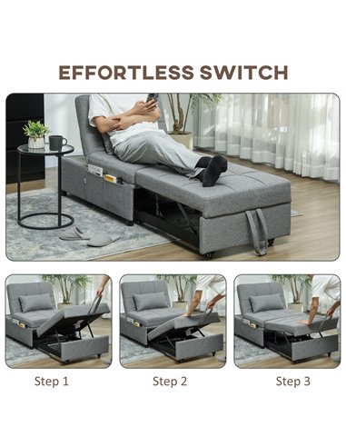HOMCOM Four-In-One Single Sleeper Chair - Dark Grey