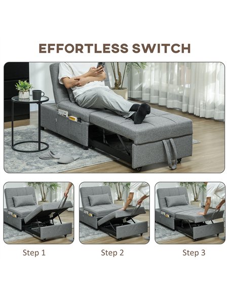 HOMCOM Four-In-One Single Sleeper Chair - Dark Grey - pic 128211 | FastDaddyshop