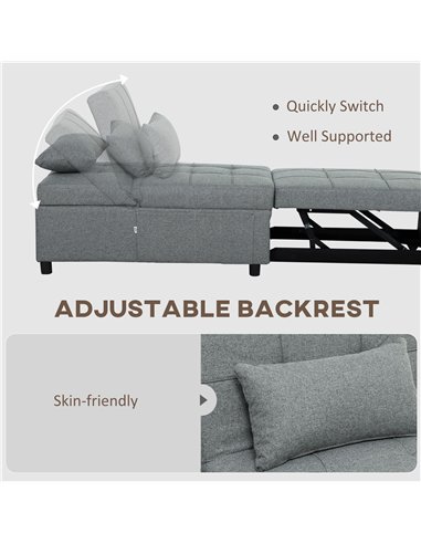 HOMCOM Four-In-One Single Sleeper Chair - Dark Grey