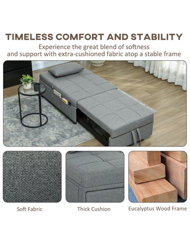 HOMCOM Four-In-One Single Sleeper Chair - Dark Grey