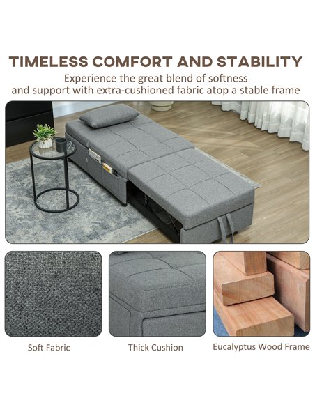 HOMCOM Four-In-One Single Sleeper Chair - Dark Grey - pic 128214 | FastDaddyshop