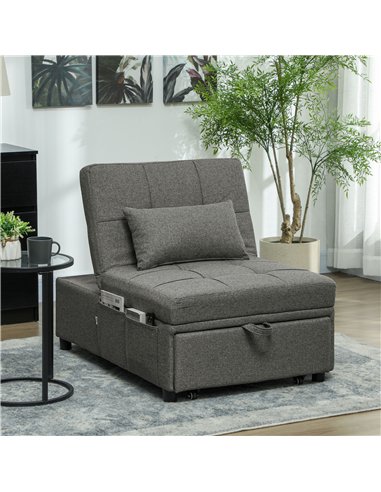 HOMCOM Four-In-One Single Sleeper Chair - Dark Grey