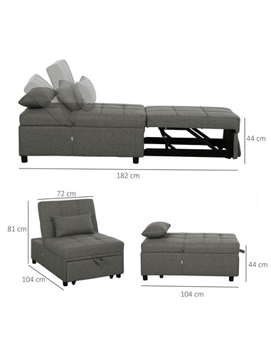 HOMCOM Four-In-One Single Sleeper Chair - Dark Grey