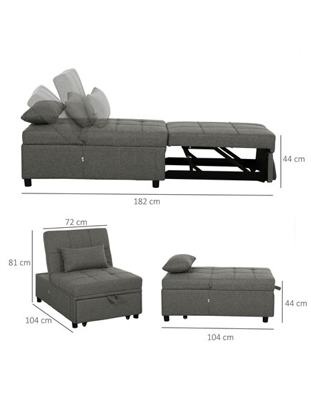HOMCOM Four-In-One Single Sleeper Chair - Dark Grey - pic 128219 | FastDaddyshop