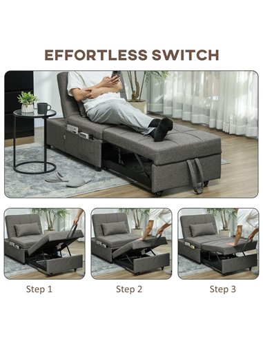 HOMCOM Four-In-One Single Sleeper Chair - Dark Grey