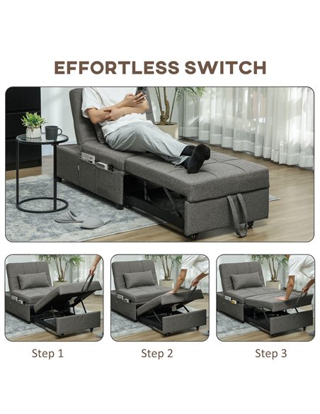 HOMCOM Four-In-One Single Sleeper Chair - Dark Grey - pic 128220 | FastDaddyshop