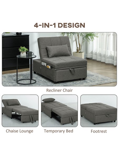 HOMCOM Four-In-One Single Sleeper Chair - Dark Grey - pic 128221 | FastDaddyshop