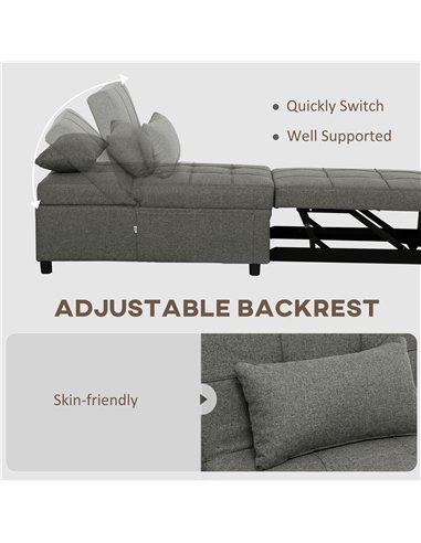 HOMCOM Four-In-One Single Sleeper Chair - Dark Grey