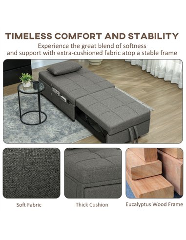 HOMCOM Four-In-One Single Sleeper Chair - Dark Grey
