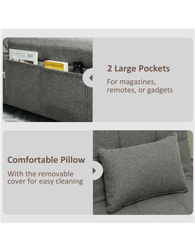 HOMCOM Four-In-One Single Sleeper Chair - Dark Grey