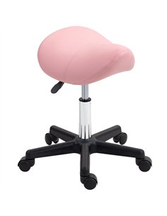HOMCOM Saddle Stool, PU Leather Adjustable Rolling Salon Chair with Steel Frame for Massage, Spa, Beauty and Tattoo, Pink