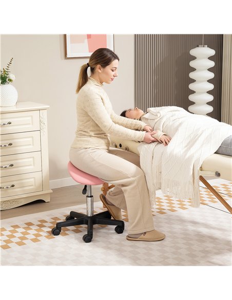 HOMCOM Saddle Stool, PU Leather Adjustable Rolling Salon Chair with Steel Frame for Massage, Spa, Beauty and Tattoo, Pink - pic 128227 | FastDaddyshop