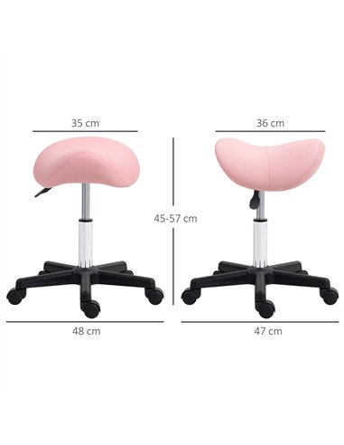 HOMCOM Saddle Stool, PU Leather Adjustable Rolling Salon Chair with Steel Frame for Massage, Spa, Beauty and Tattoo, Pink