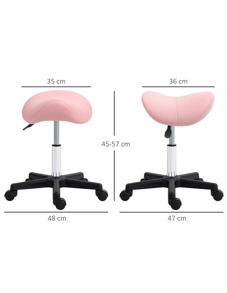 HOMCOM Saddle Stool, PU Leather Adjustable Rolling Salon Chair with Steel Frame for Massage, Spa, Beauty and Tattoo, Pink - pic 128228 | FastDaddyshop