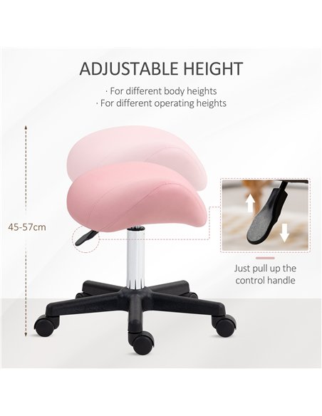 HOMCOM Saddle Stool, PU Leather Adjustable Rolling Salon Chair with Steel Frame for Massage, Spa, Beauty and Tattoo, Pink - pic 128229 | FastDaddyshop