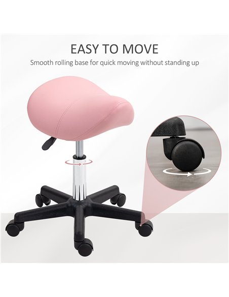 HOMCOM Saddle Stool, PU Leather Adjustable Rolling Salon Chair with Steel Frame for Massage, Spa, Beauty and Tattoo, Pink - pic 128230 | FastDaddyshop