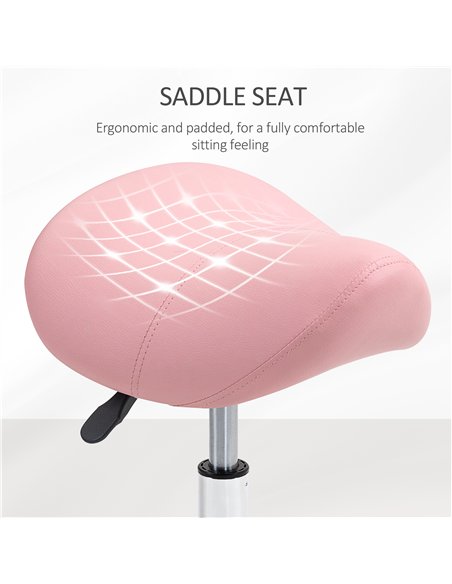 HOMCOM Saddle Stool, PU Leather Adjustable Rolling Salon Chair with Steel Frame for Massage, Spa, Beauty and Tattoo, Pink - pic 128231 | FastDaddyshop