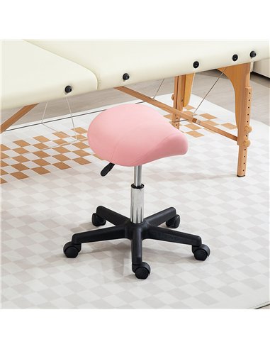 HOMCOM Saddle Stool, PU Leather Adjustable Rolling Salon Chair with Steel Frame for Massage, Spa, Beauty and Tattoo, Pink