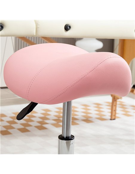 HOMCOM Saddle Stool, PU Leather Adjustable Rolling Salon Chair with Steel Frame for Massage, Spa, Beauty and Tattoo, Pink - pic 128234 | FastDaddyshop