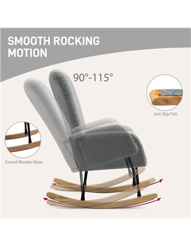 HOMCOM Teddy Fleece Rocking Chair - Grey