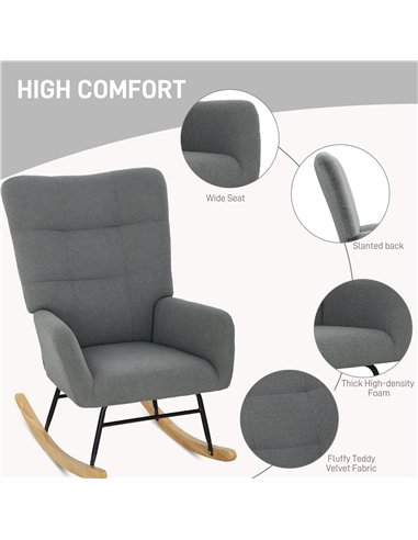 HOMCOM Teddy Fleece Rocking Chair - Grey