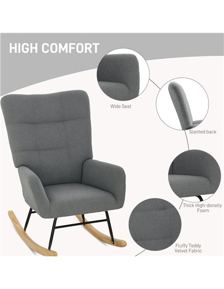 HOMCOM Teddy Fleece Rocking Chair - Grey - pic 128239 | FastDaddyshop