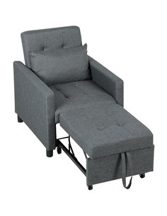 HOMCOM 3-In-1 Chair Bed, Convertible Sleeper Chair with Adjustable Backrest, Pillow and Footrest for Living Room, Dark Grey