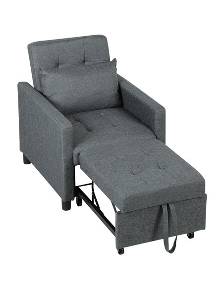 HOMCOM 3-In-1 Chair Bed, Convertible Sleeper Chair with Adjustable Backrest, Pillow and Footrest for Living Room, Dark Grey - pic 128244 | FastDaddyshop