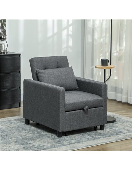 HOMCOM 3-In-1 Chair Bed, Convertible Sleeper Chair with Adjustable Backrest, Pillow and Footrest for Living Room, Dark Grey - pic 128245 | FastDaddyshop