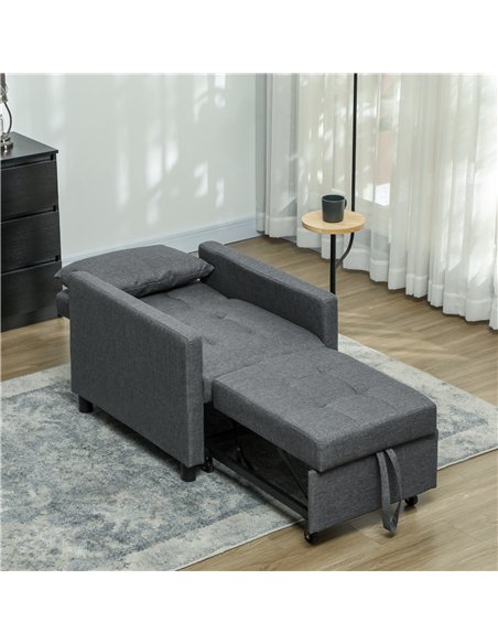 HOMCOM 3-In-1 Chair Bed, Convertible Sleeper Chair with Adjustable Backrest, Pillow and Footrest for Living Room, Dark Grey - pic 128251 | FastDaddyshop