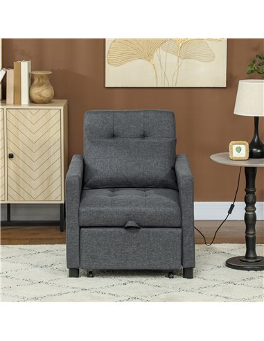 HOMCOM 3-In-1 Chair Bed, Convertible Sleeper Chair with Adjustable Backrest, Pillow and Footrest for Living Room, Dark Grey