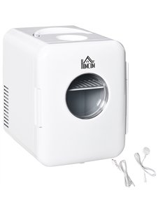 HOMCOM 4L Mini Fridge 6Can, AC+DC Portable Cooler & Warmer Car Refrigerator for Skincare, Makeup, Cosmetics, Food, for Bedroom, 