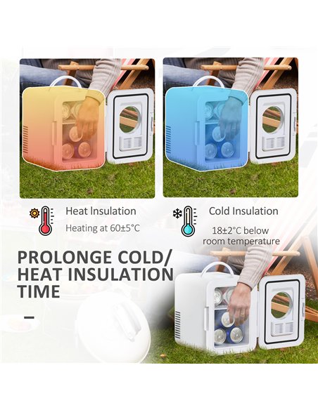 HOMCOM 4L Mini Fridge 6Can, AC+DC Portable Cooler & Warmer Car Refrigerator for Skincare, Makeup, Cosmetics, Food, for Bedroom,  - pic 128256 | FastDaddyshop