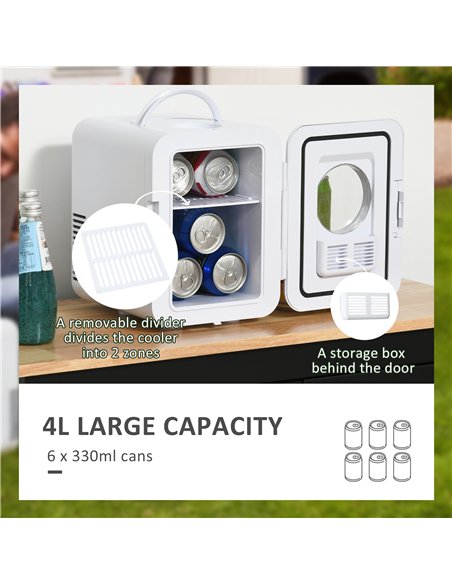 HOMCOM 4L Mini Fridge 6Can, AC+DC Portable Cooler & Warmer Car Refrigerator for Skincare, Makeup, Cosmetics, Food, for Bedroom,  - pic 128257 | FastDaddyshop