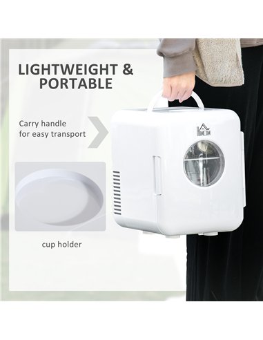 HOMCOM 4L Mini Fridge 6Can, AC+DC Portable Cooler & Warmer Car Refrigerator for Skincare, Makeup, Cosmetics, Food, for Bedroom, 