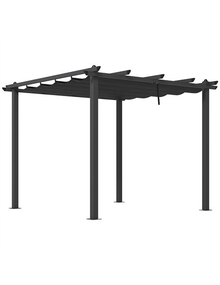 Outsunny 3 x 3m Aluminium Pergola, with Retractable Roof - Dark Grey - pic 128262 | FastDaddyshop