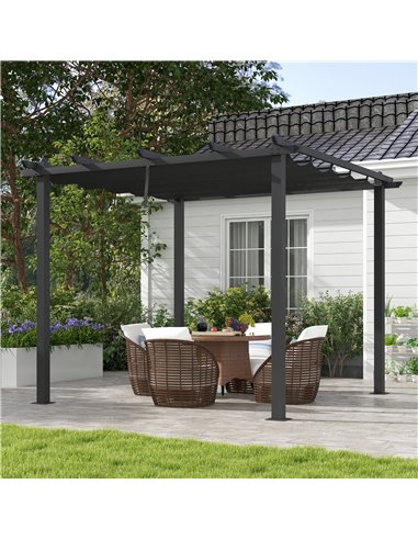 Outsunny 3 x 3m Aluminium Pergola, with Retractable Roof - Dark Grey