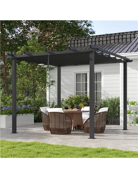 Outsunny 3 x 3m Aluminium Pergola, with Retractable Roof - Dark Grey - pic 128263 | FastDaddyshop