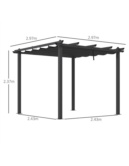 Outsunny 3 x 3m Aluminium Pergola, with Retractable Roof - Dark Grey - pic 128264 | FastDaddyshop