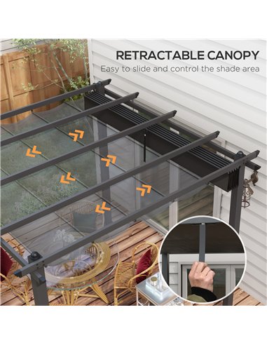 Outsunny 3 x 3m Aluminium Pergola, with Retractable Roof - Dark Grey