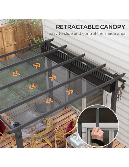 Outsunny 3 x 3m Aluminium Pergola, with Retractable Roof - Dark Grey - pic 128265 | FastDaddyshop